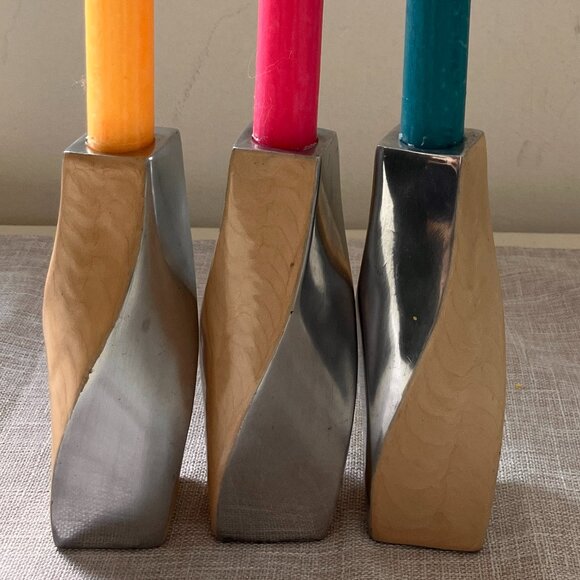 Vintage Scandinavian Style Twist Candle Holders - Silver Tone Metal - Picture 2 of 12